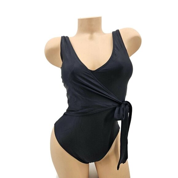 New Summersalt The Perfect Wrap One Piece Womens 4 Black  Swimsuit Bathing Suit - Picture 3 of 8